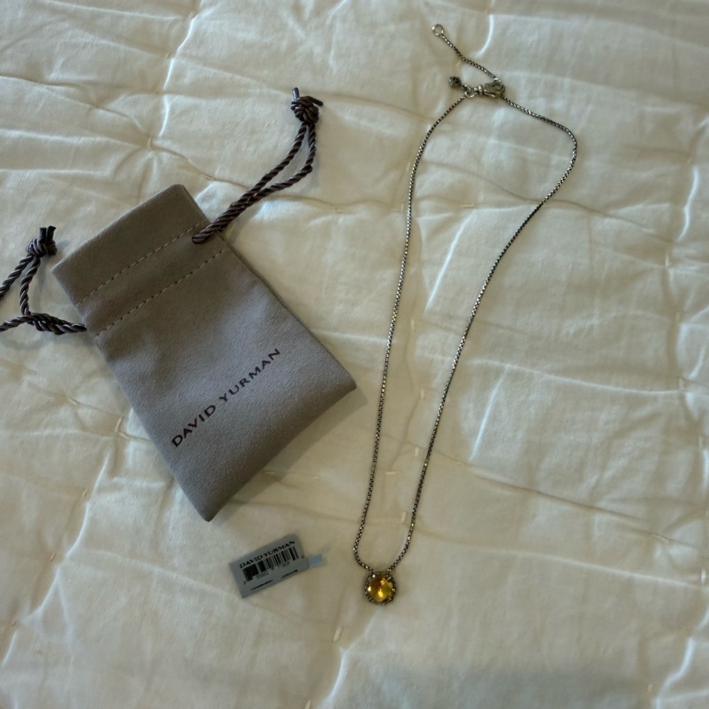 David Yurman Sterling Necklace with Yellow Faceted Gem Pendant